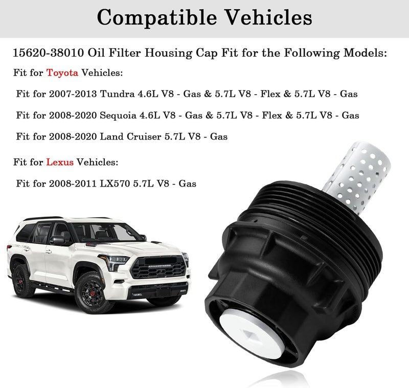 FOXSTAR 15620-38010 Oil Filter Housing Cap Assembly With Oil Plug Drain, Fit for Toyota Tundra, Sequoia, Land Cruiser & Lexus LX570, Replace 15620-0S010 - Image 2